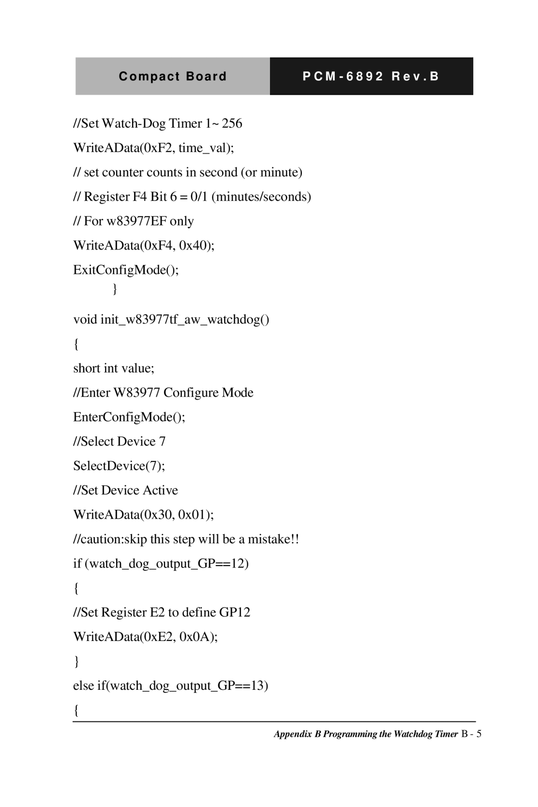 Intel PCM-6892 Rev.B, Compact Board manual Else ifwatchdogoutputGP==13 