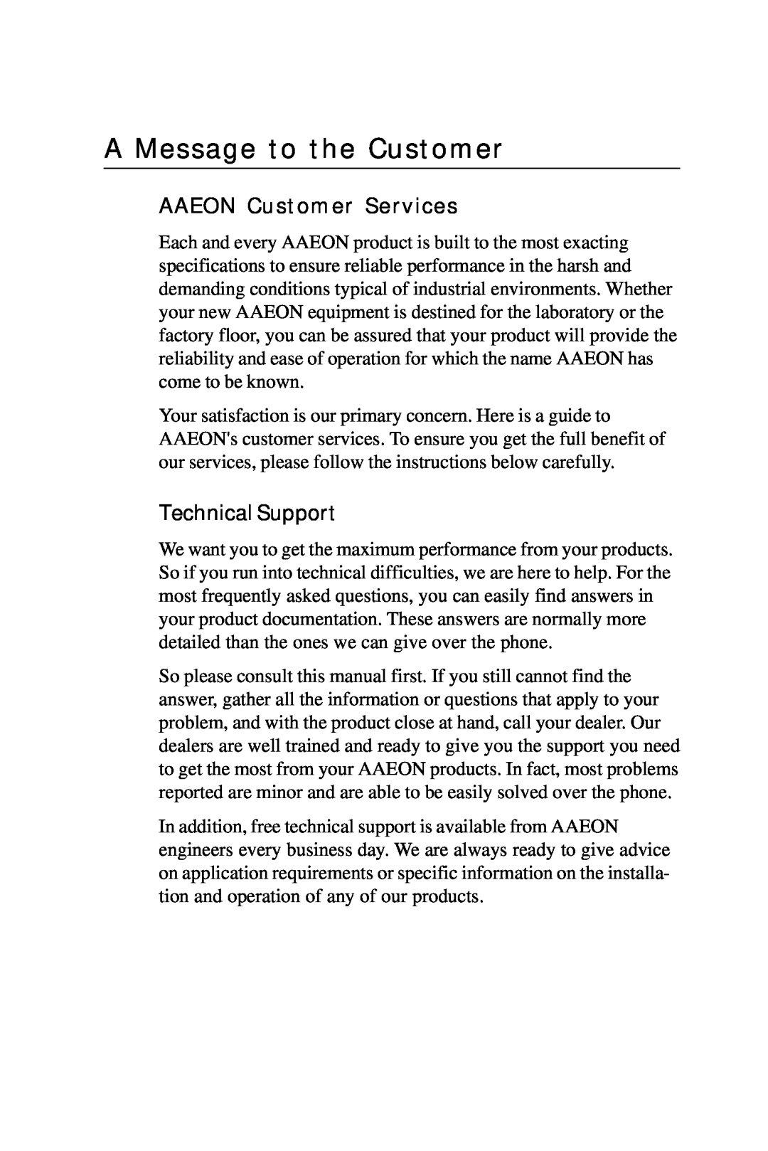 Intel PCM-6896 manual A Message to the Customer, AAEON Customer Services, Technical Support 