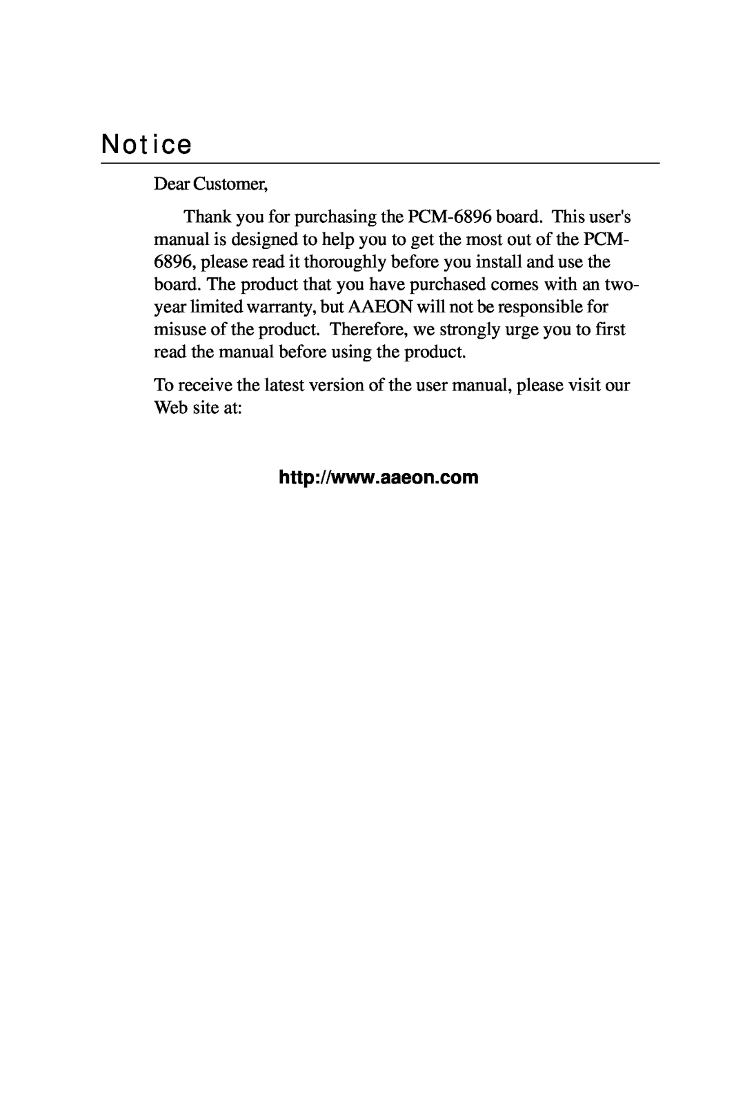 Intel PCM-6896 manual Dear Customer 