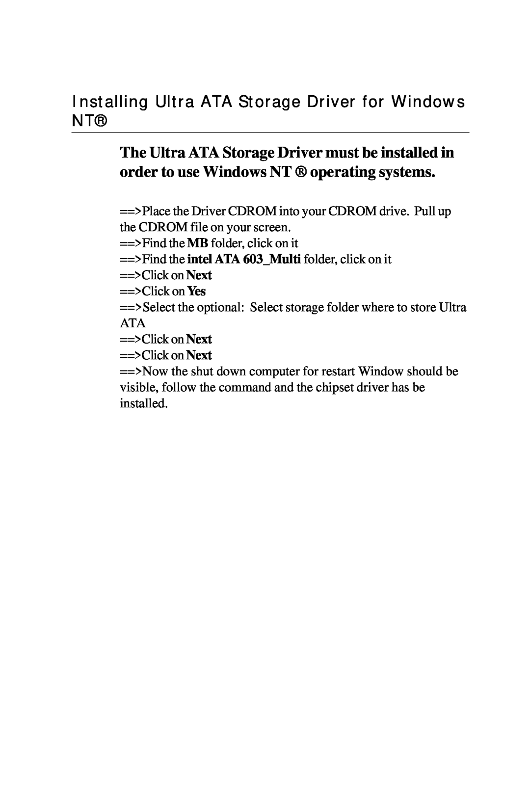 Intel PCM-6896 manual Installing Ultra ATA Storage Driver for Windows NT 