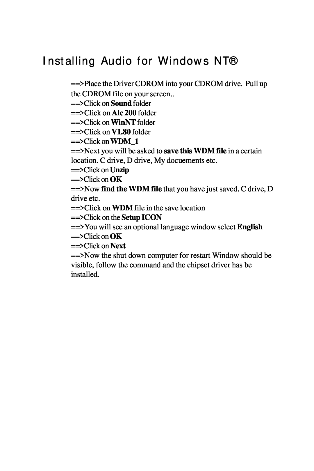 Intel PCM-6896 manual Installing Audio for Windows NT 