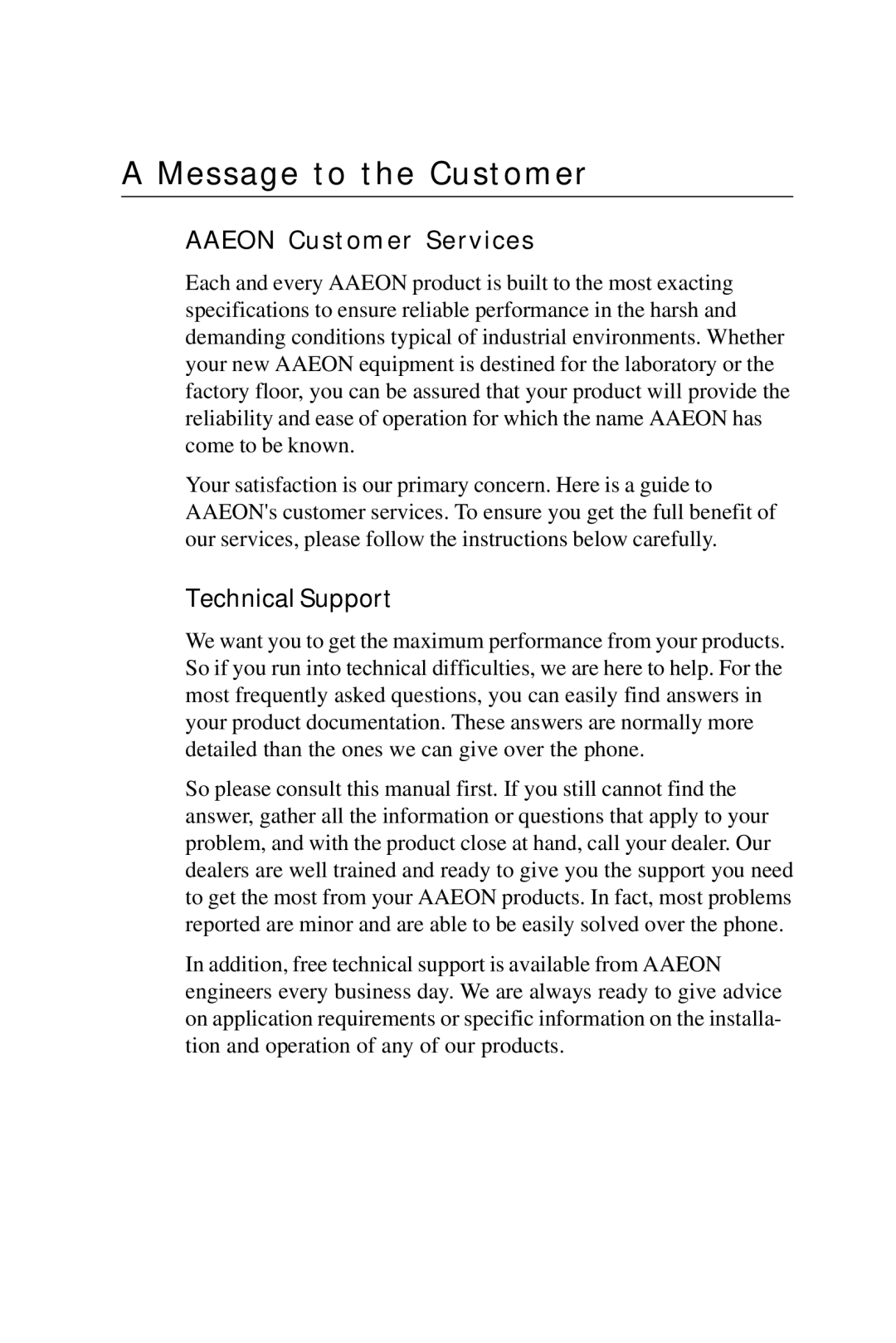 Intel PCM-6896 manual Message to the Customer, Aaeon Customer Services 