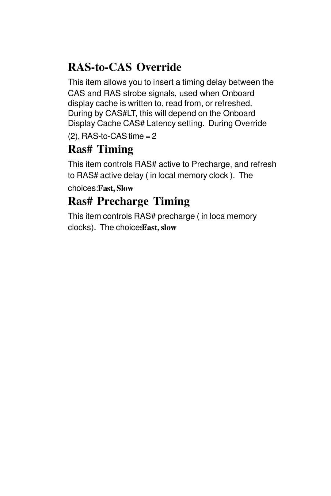 Intel PCM-6896 manual RAS-to-CAS Override, Ras# Timing, Ras# Precharge Timing 