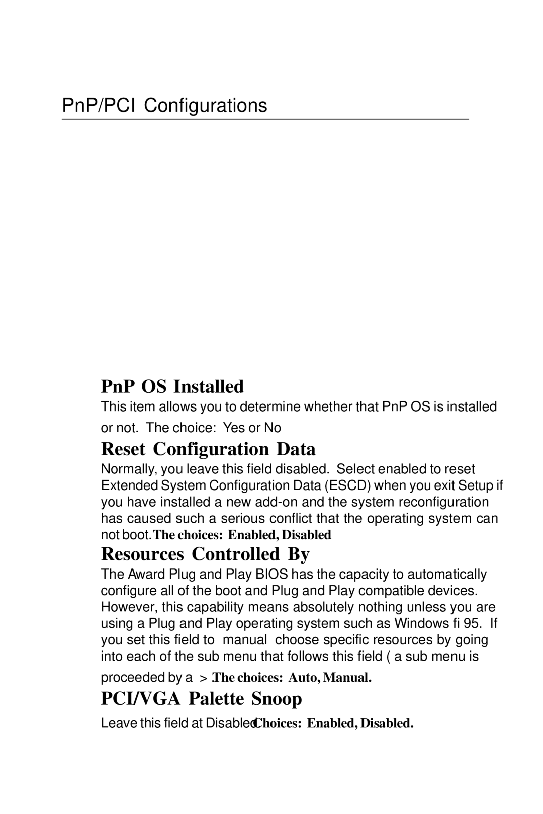 Intel PCM-6896 manual PnP/PCI Configurations, PnP OS Installed, Reset Configuration Data, Resources Controlled By 