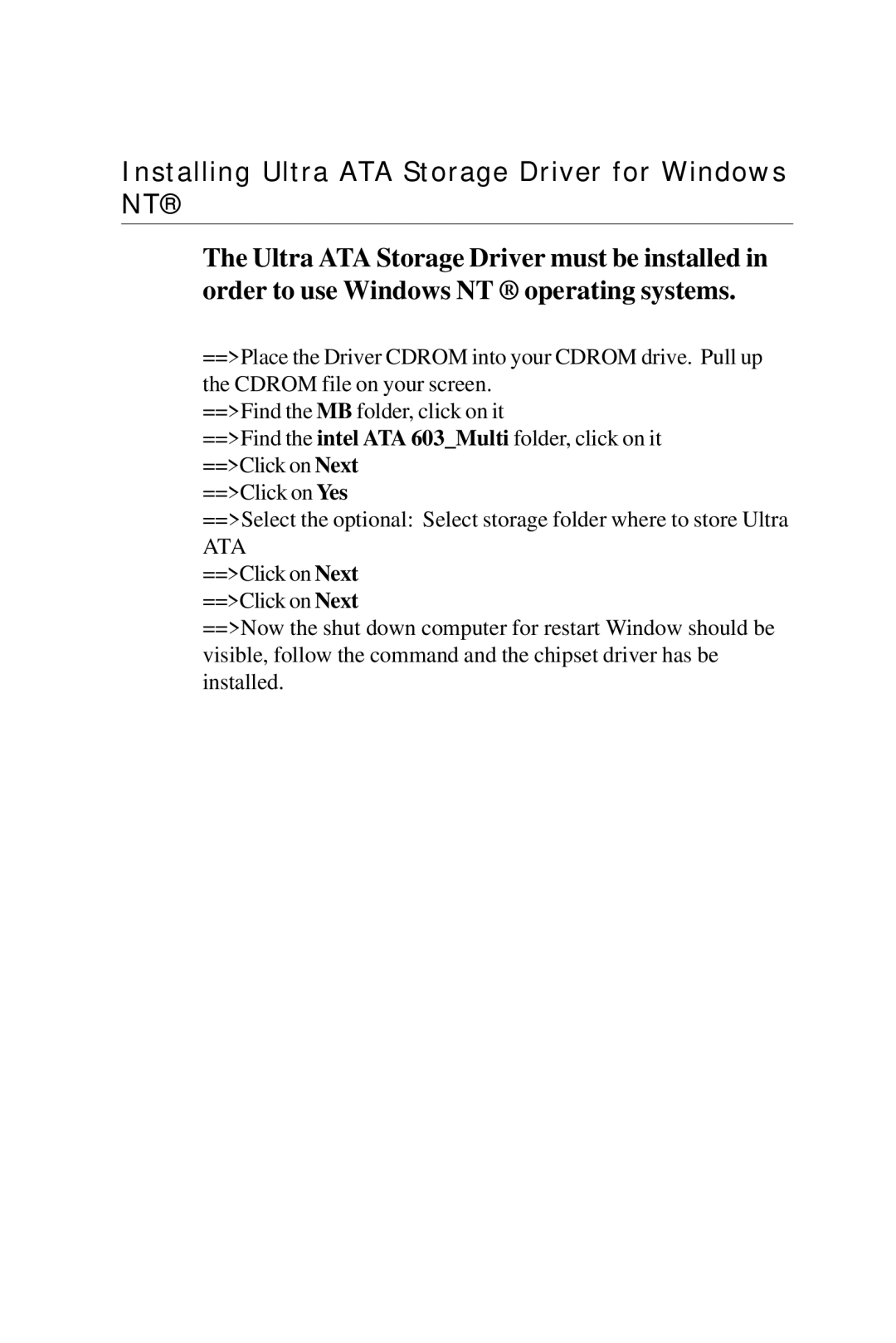 Intel PCM-6896 manual Installing Ultra ATA Storage Driver for Windows NT 