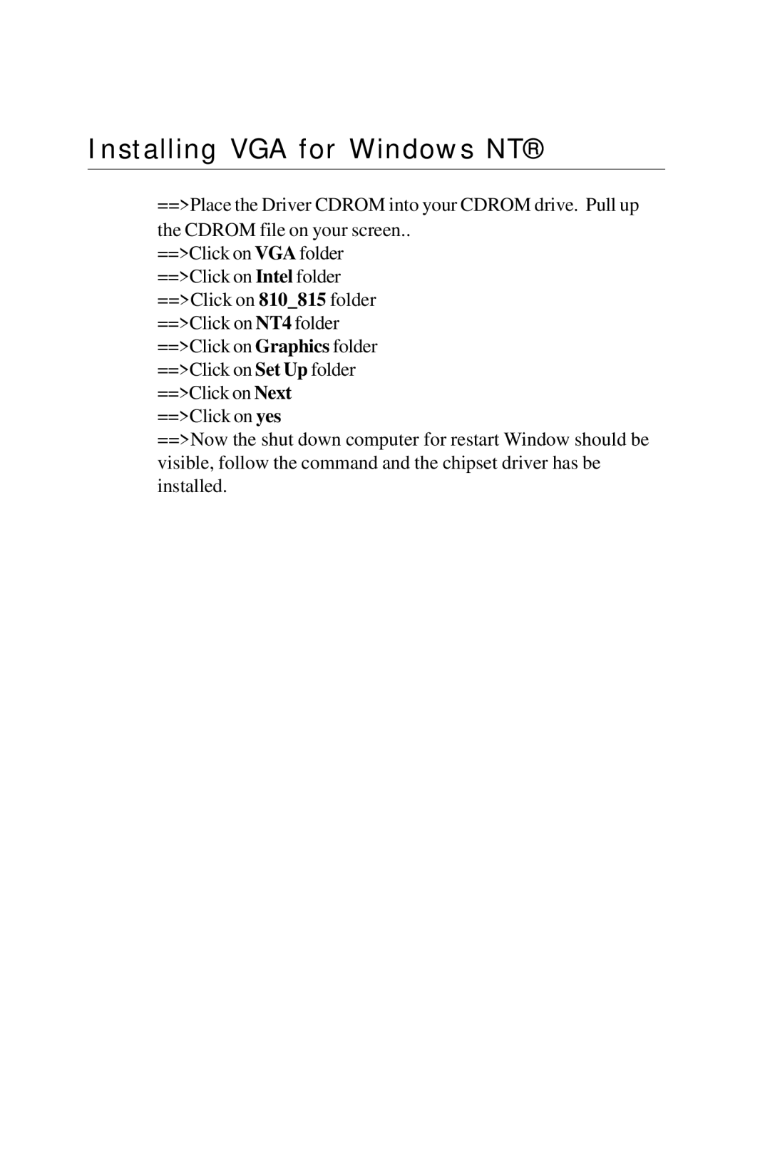 Intel PCM-6896 manual Installing VGA for Windows NT 