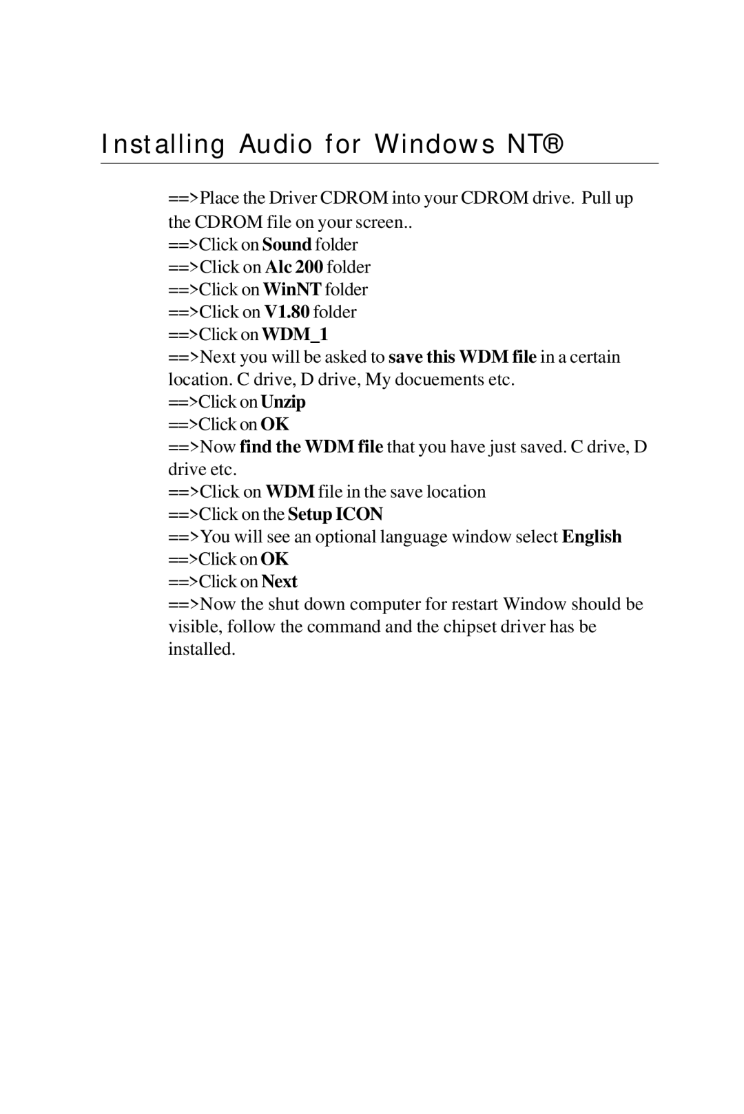 Intel PCM-6896 manual Installing Audio for Windows NT 