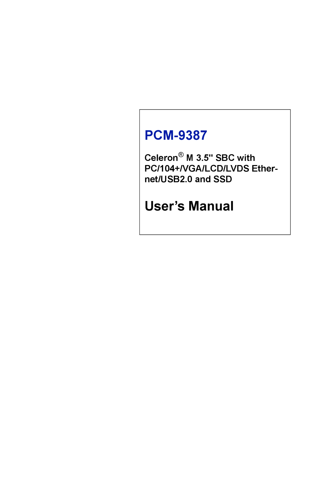 Intel PCM-9387 user manual User’s Manual 