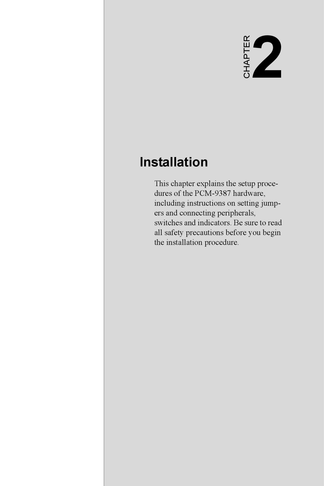 Intel PCM-9387 user manual Installation 