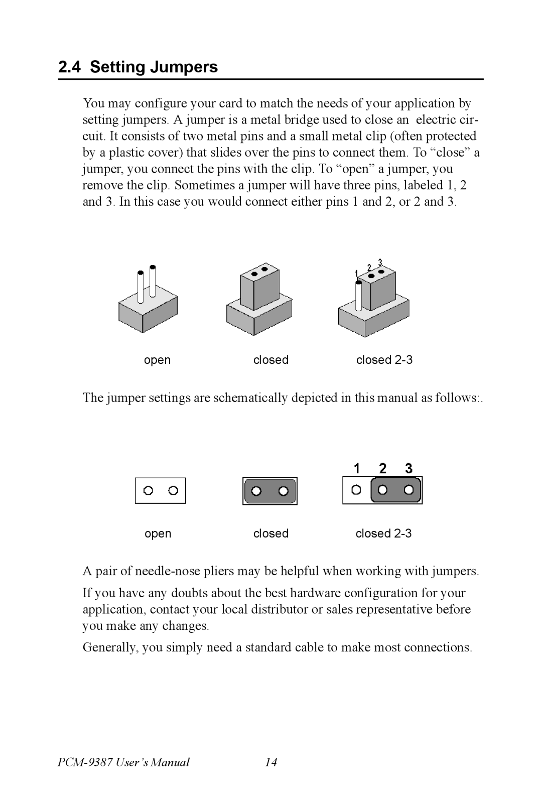 Intel PCM-9387 user manual Setting Jumpers 