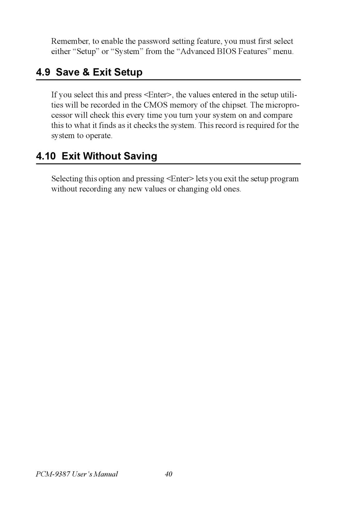 Intel PCM-9387 user manual Save & Exit Setup, Exit Without Saving 