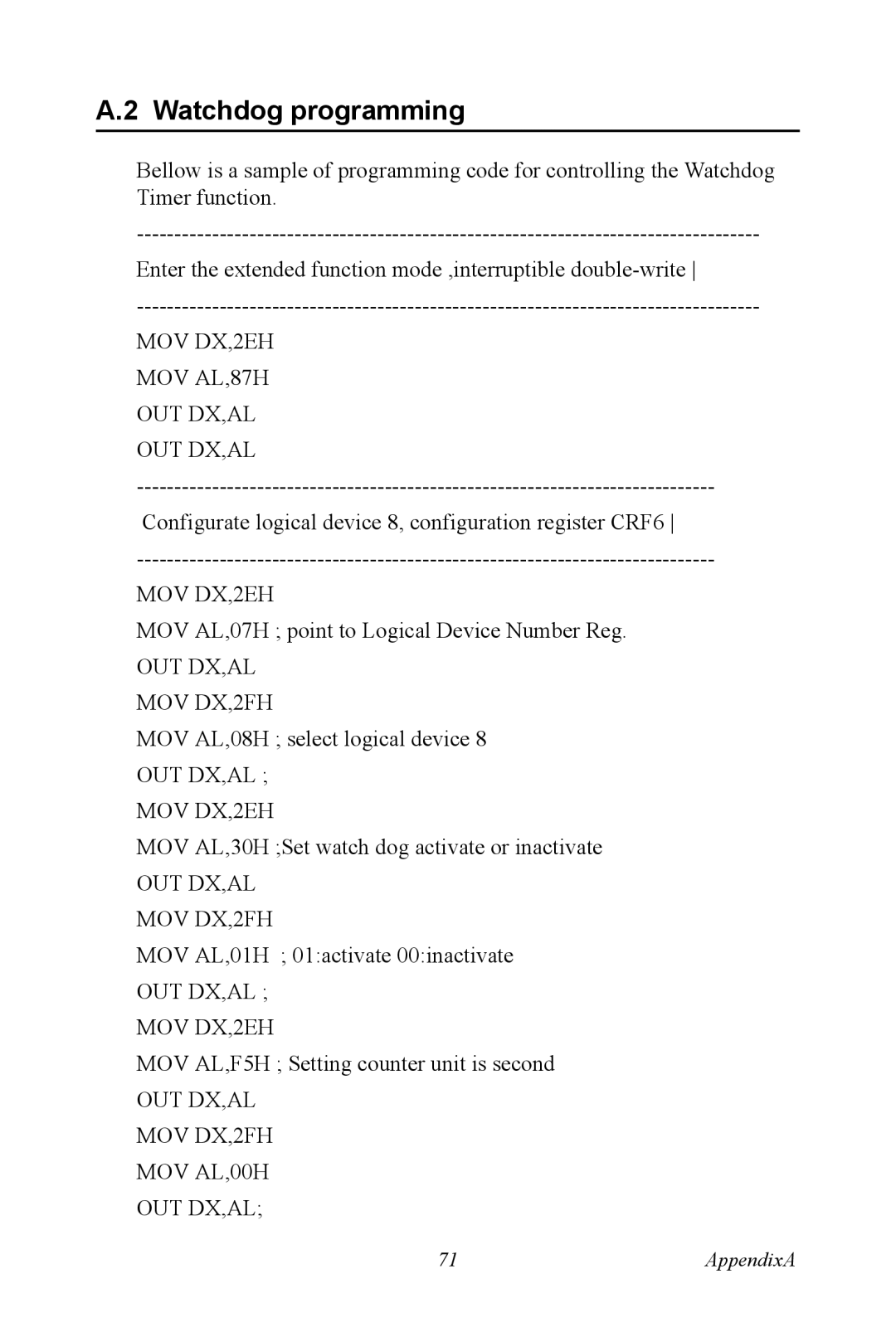 Intel PCM-9387 user manual Watchdog programming 