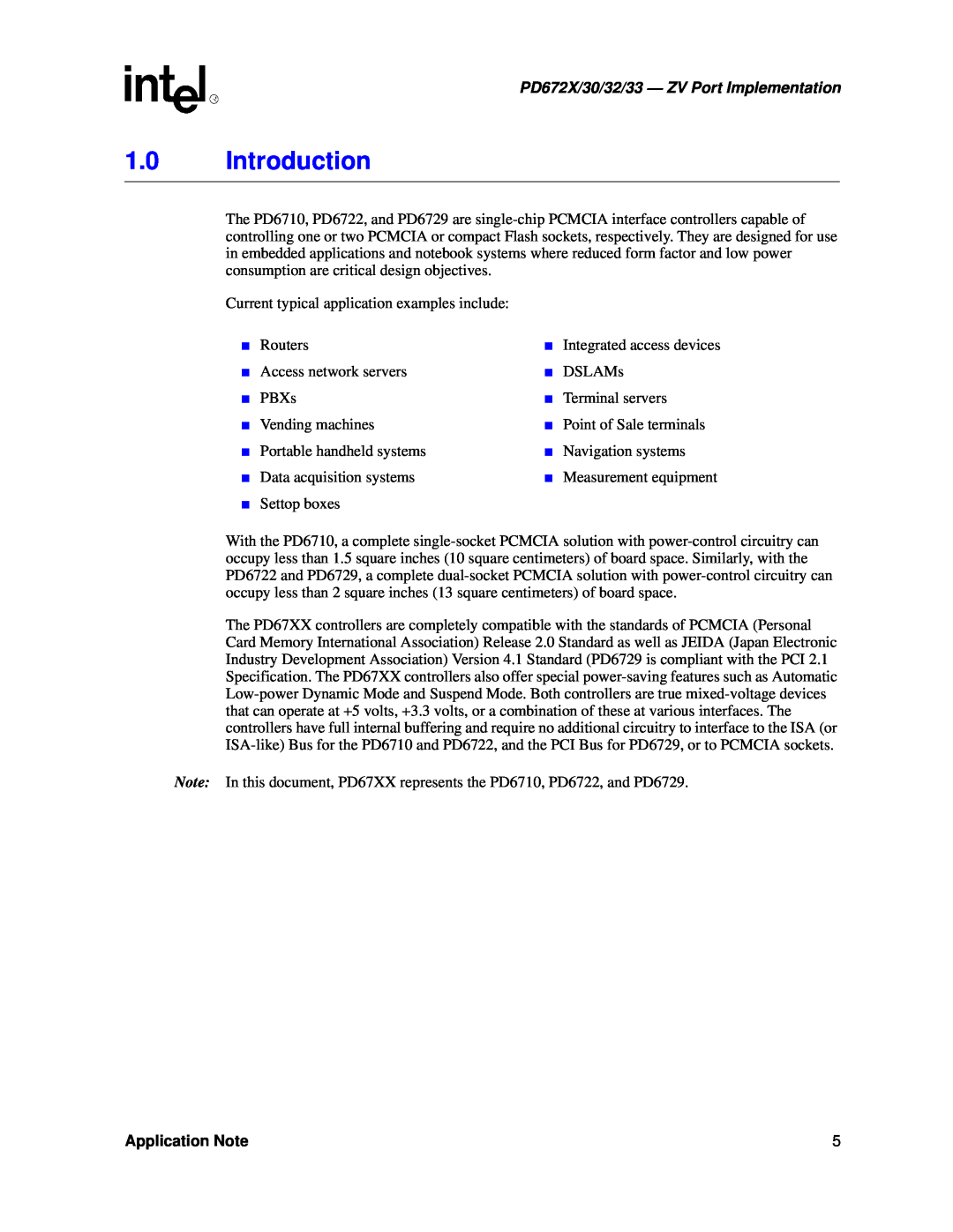 Intel manual 1.0Introduction, PD672X/30/32/33 - ZV Port Implementation, Application Note 