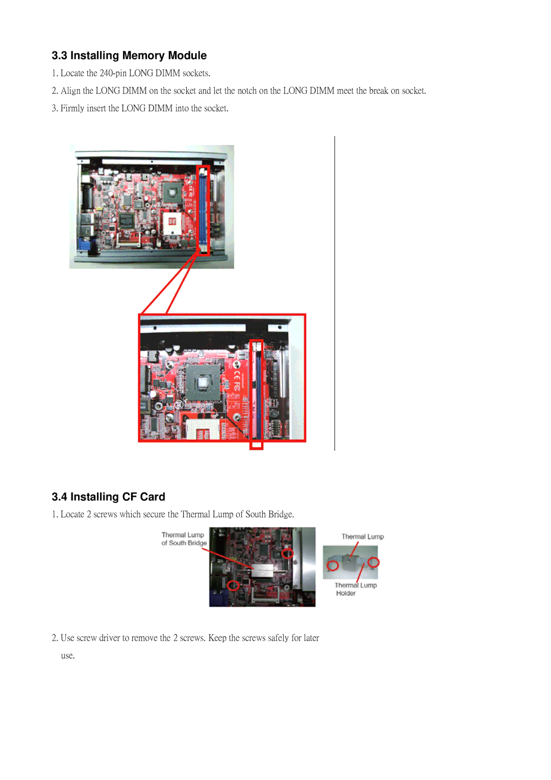 Intel EX-98211 FANLESS CELERON, Pentium M Box PC manual Installing Memory Module, Installing CF Card 