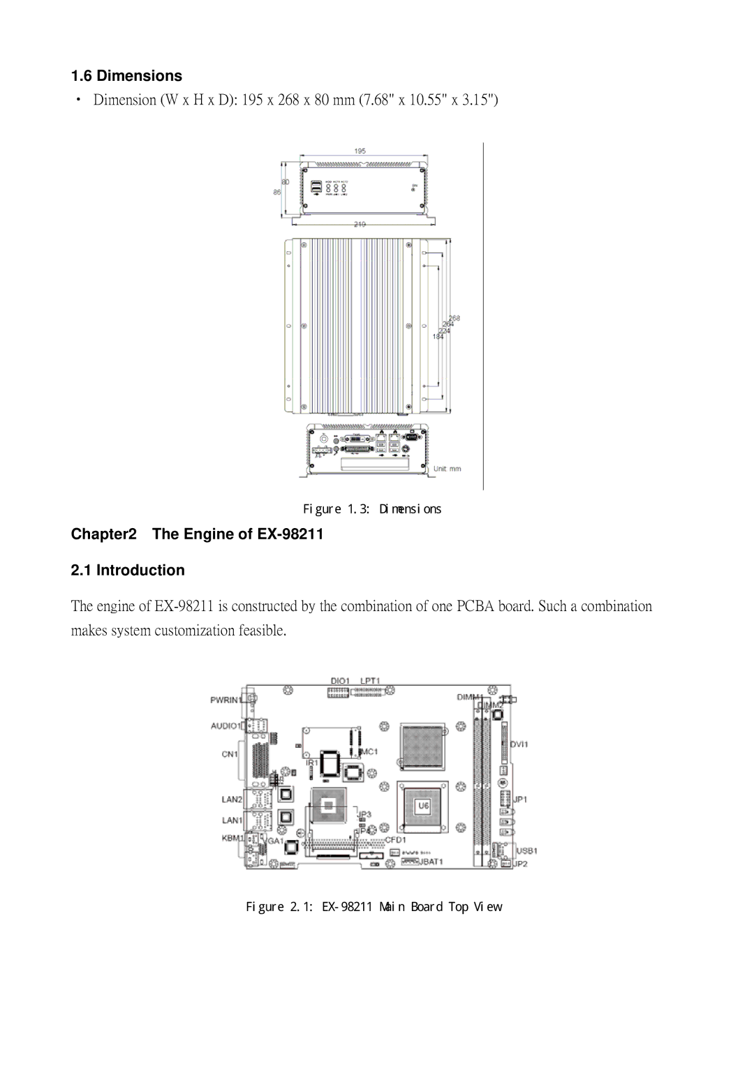 Intel EX-98211 FANLESS CELERON, Pentium M Box PC manual Dimensions, Engine of EX-98211 Introduction 