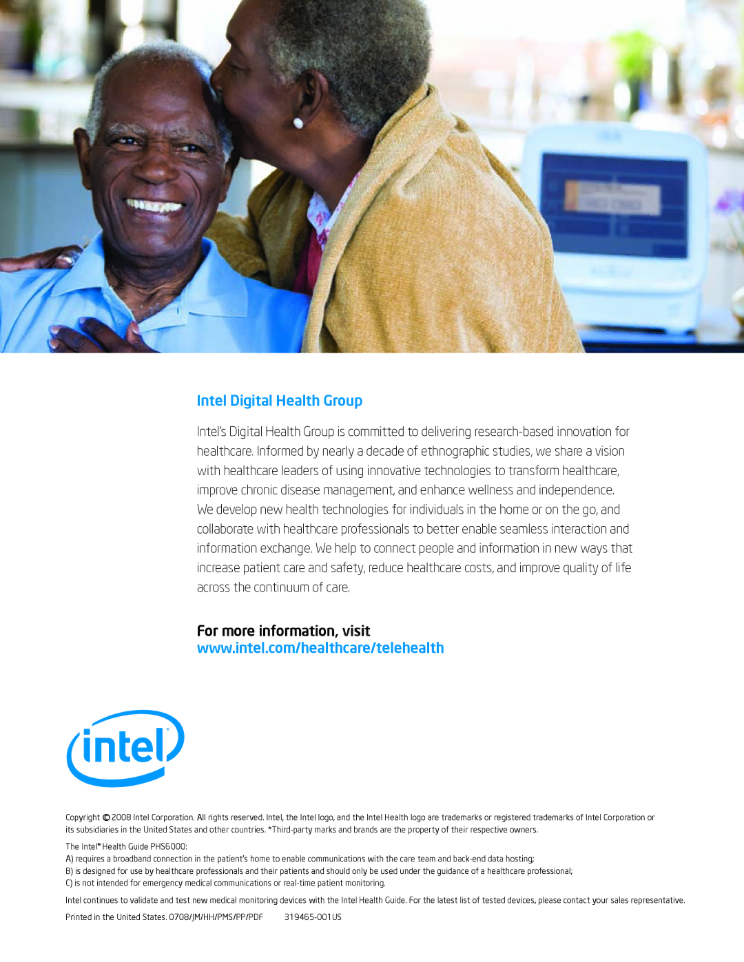 Intel PHS6000 manual Intel Digital Health Group, For more information, visit 