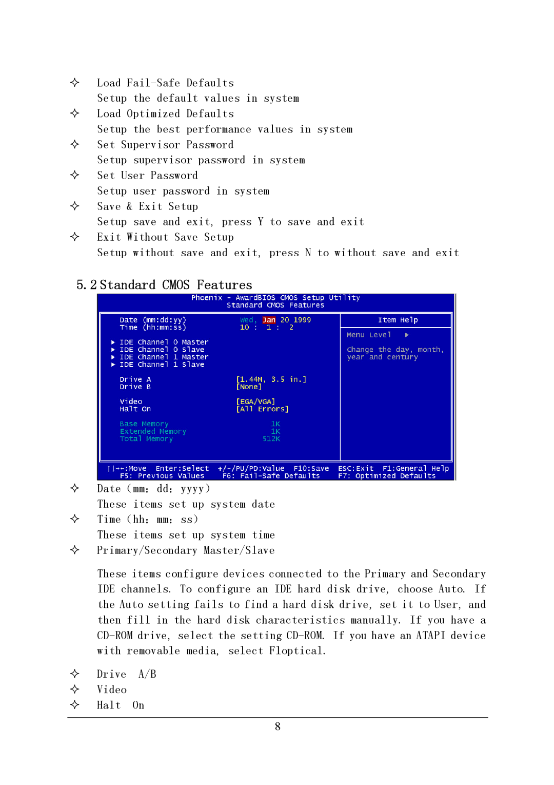 Intel PM915-478, PM915P-478 manual Standard Cmos Features 