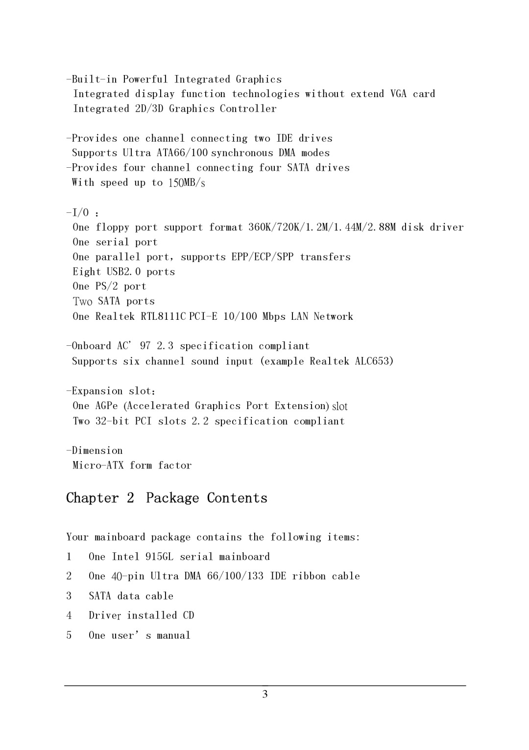 Intel PM915P-478, PM915-478 manual Package Contents 