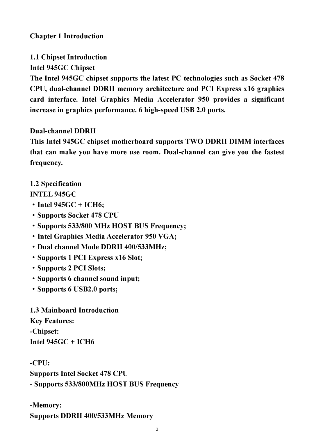 Intel PM945GC-478 user manual Cpu 