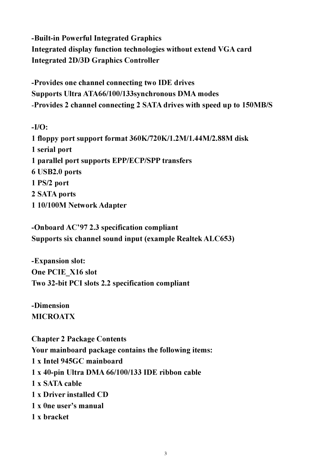 Intel PM945GC-478 user manual Microatx 