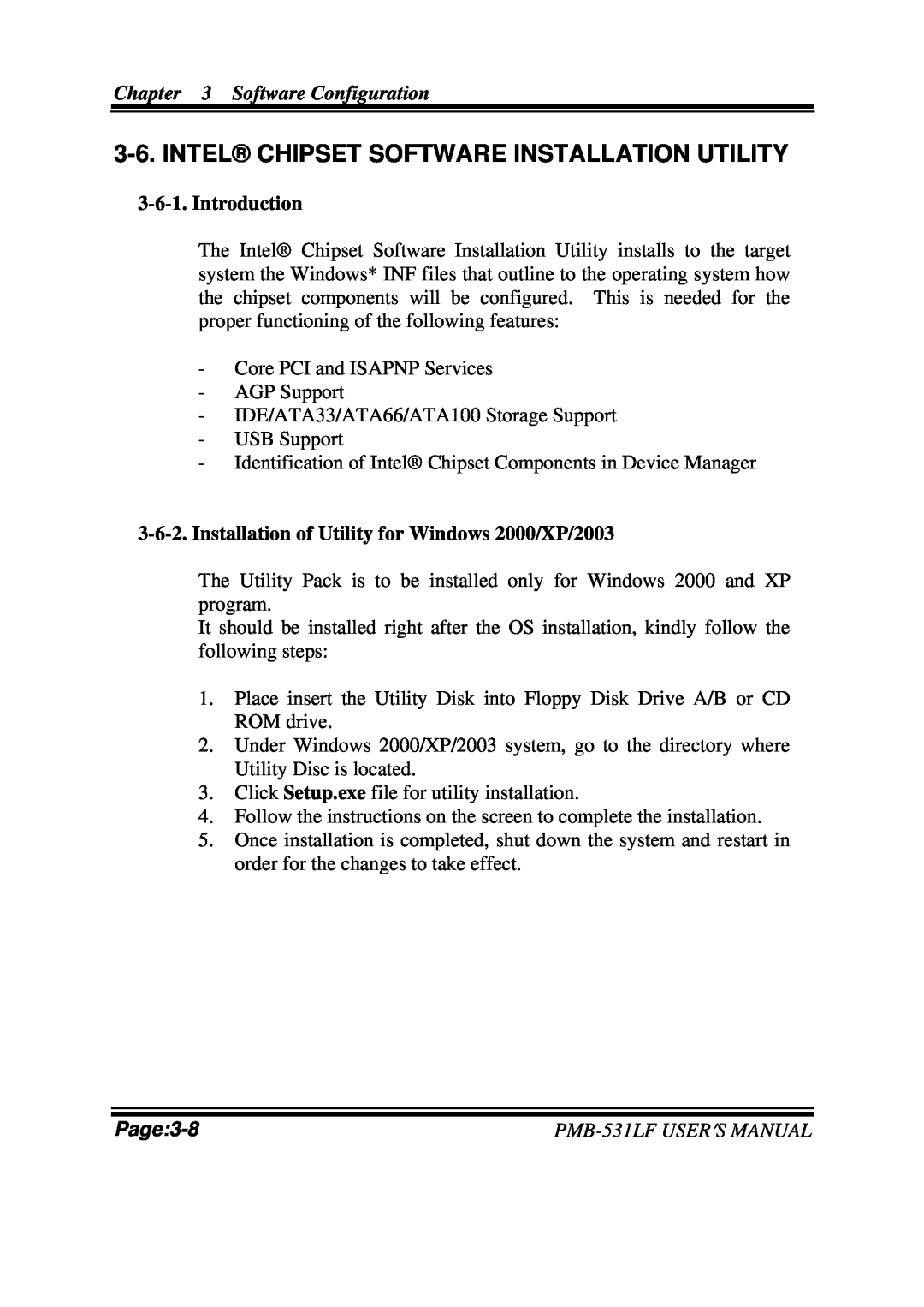 Intel PMB-531LF user manual Intel Chipset Software Installation Utility, Introduction, Page, Software Configuration 