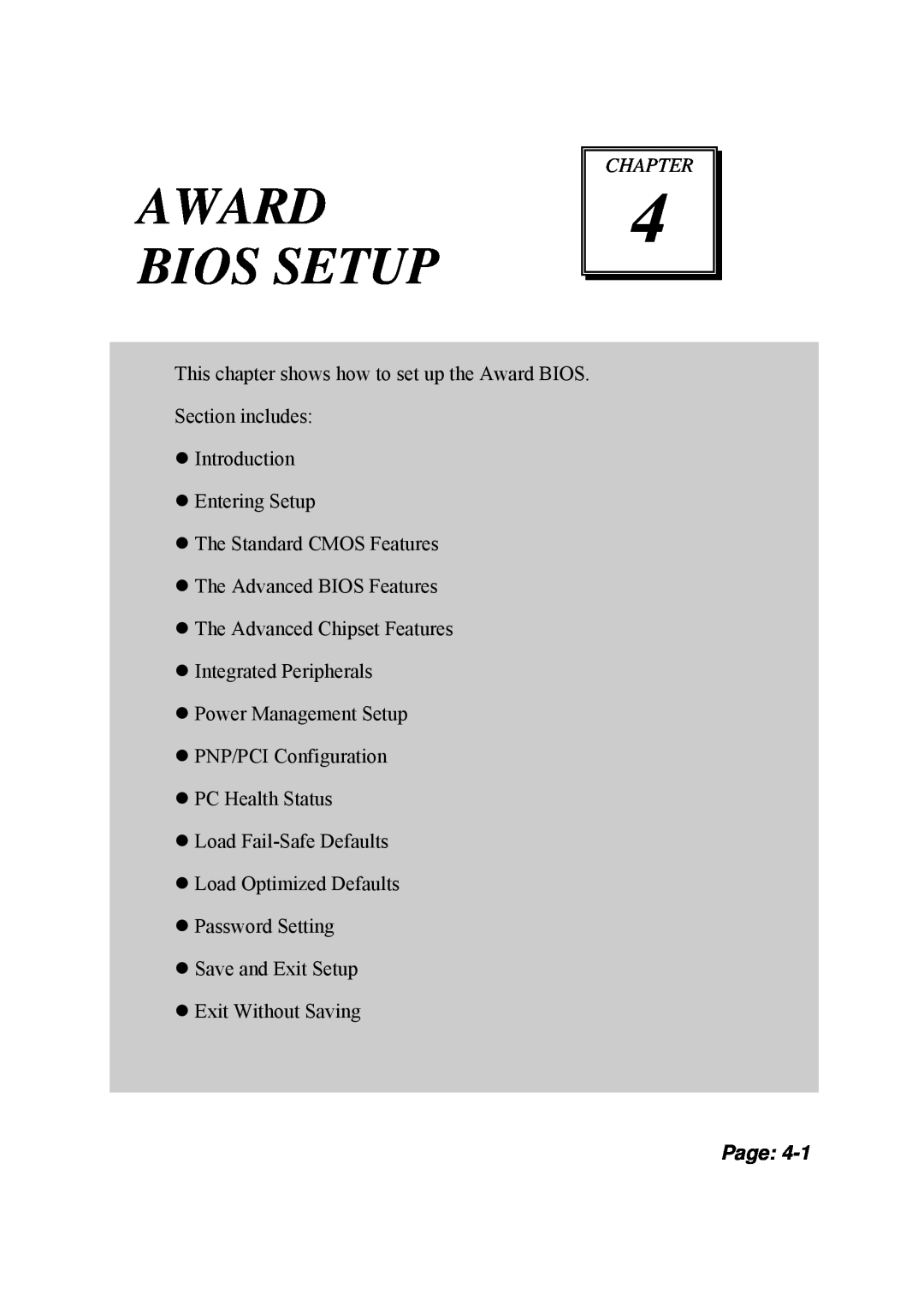 Intel PMB-531LF user manual Award Bios Setup, Chapter, Page 