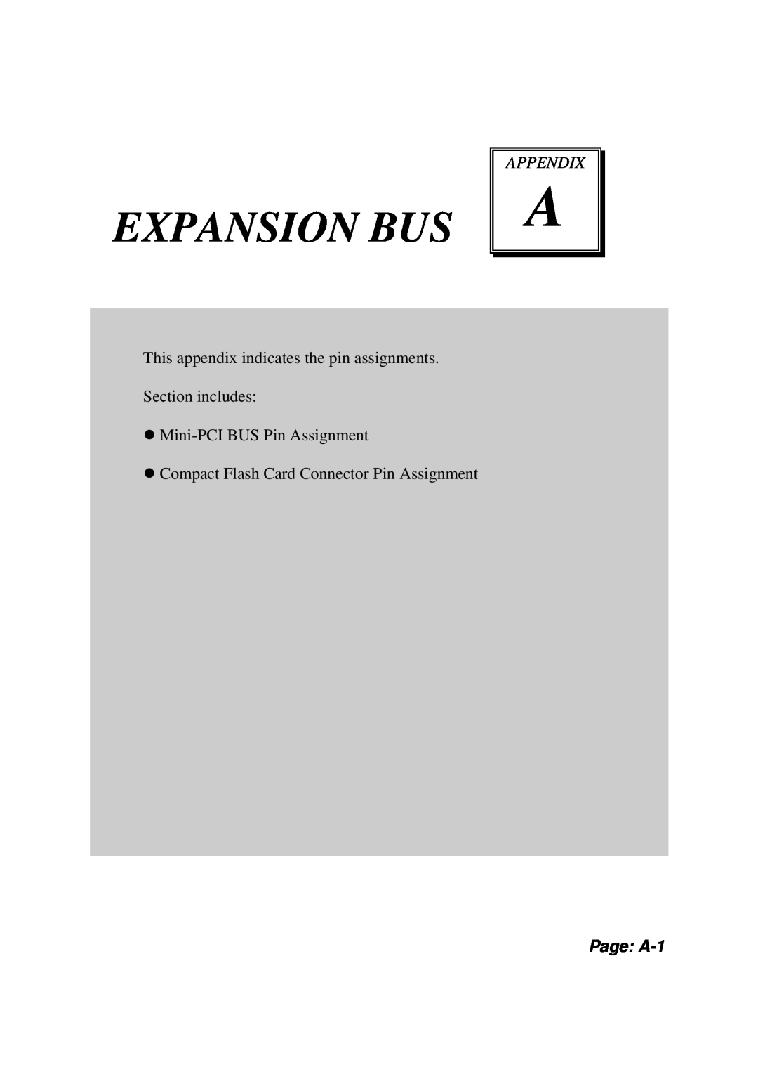 Intel PMB-531LF user manual Expansion Bus, Appendix, Page A-1 