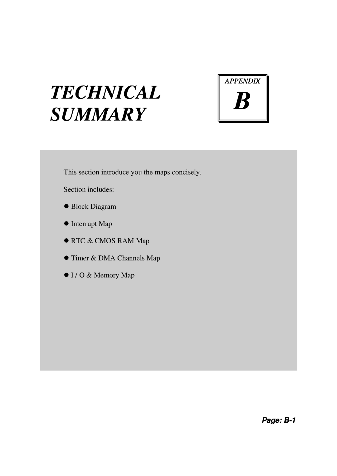 Intel PMB-531LF user manual Technical Summary, Page B-1, Appendix 