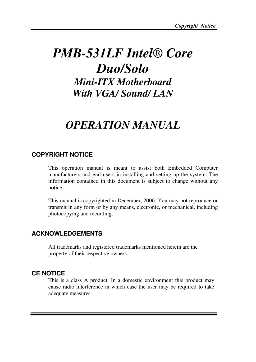 Intel user manual PMB-531LF Intel Core Duo/Solo 