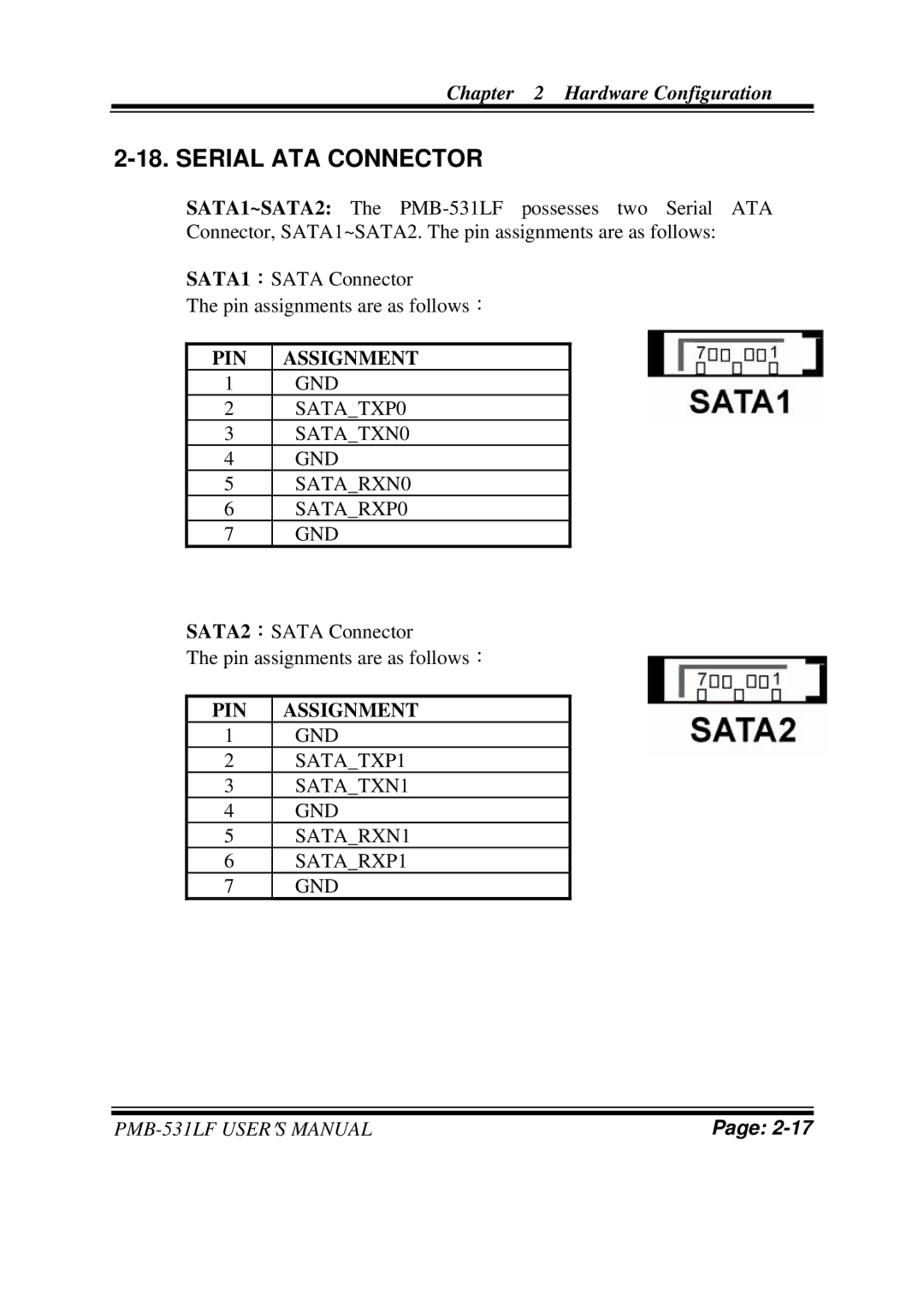 Intel PMB-531LF user manual Serial ATA Connector 