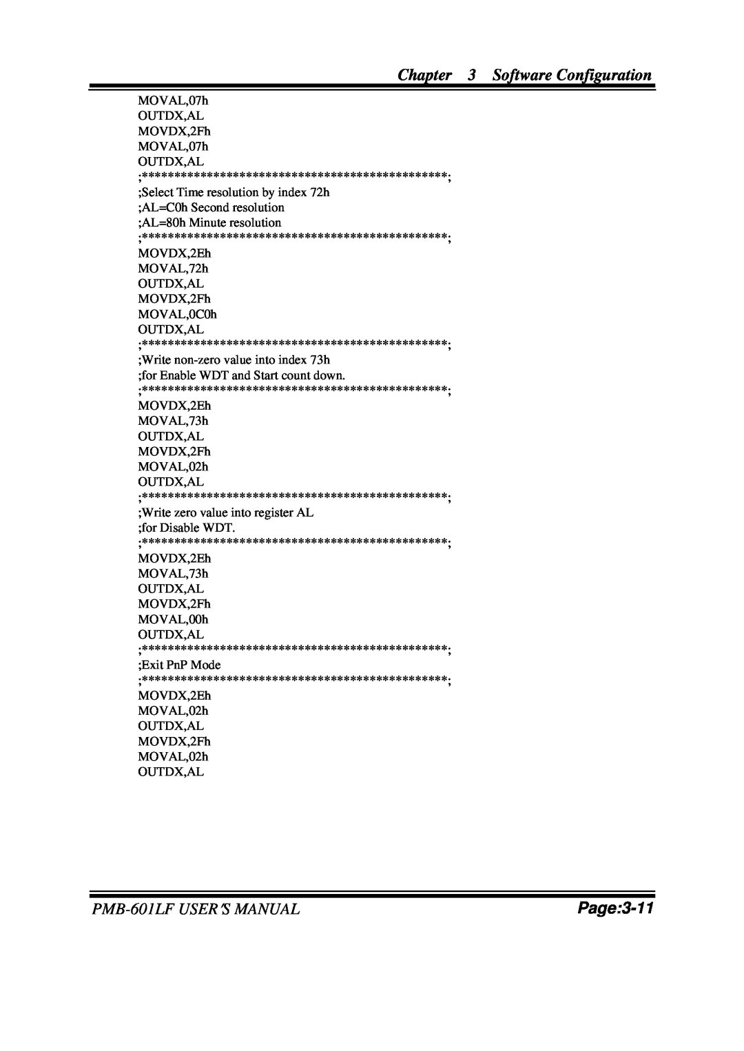 Intel user manual Page:3-11, Software Configuration, PMB-601LFUSER′S MANUAL 