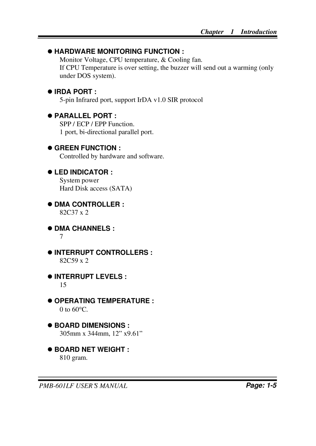 Intel PMB-601LF user manual Irda Port 