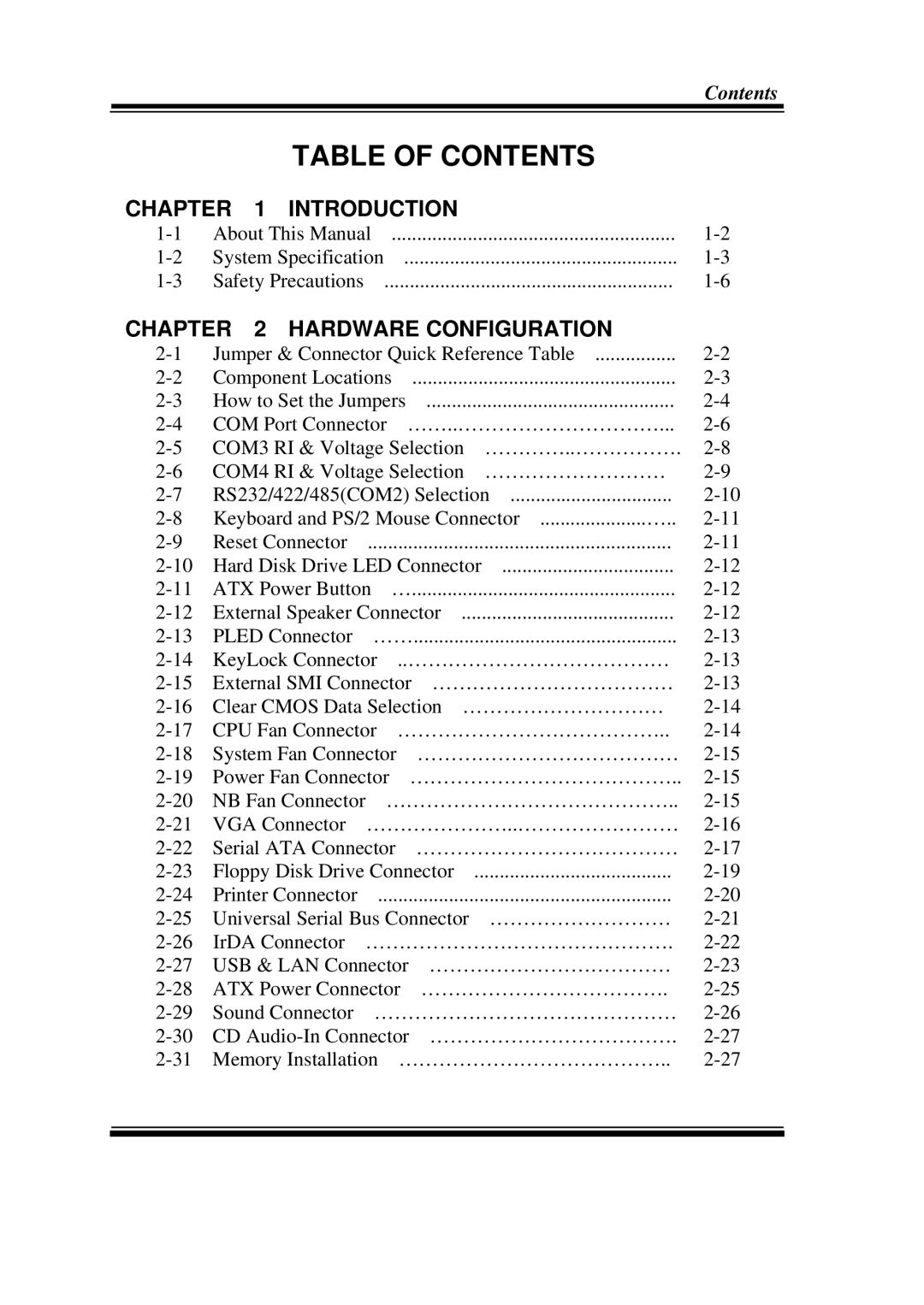 Intel PMB-601LF user manual Table of Contents 