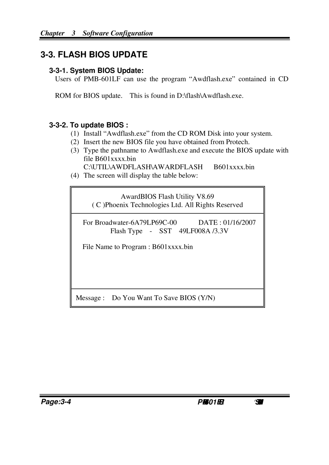 Intel PMB-601LF user manual Flash Bios Update, System Bios Update 