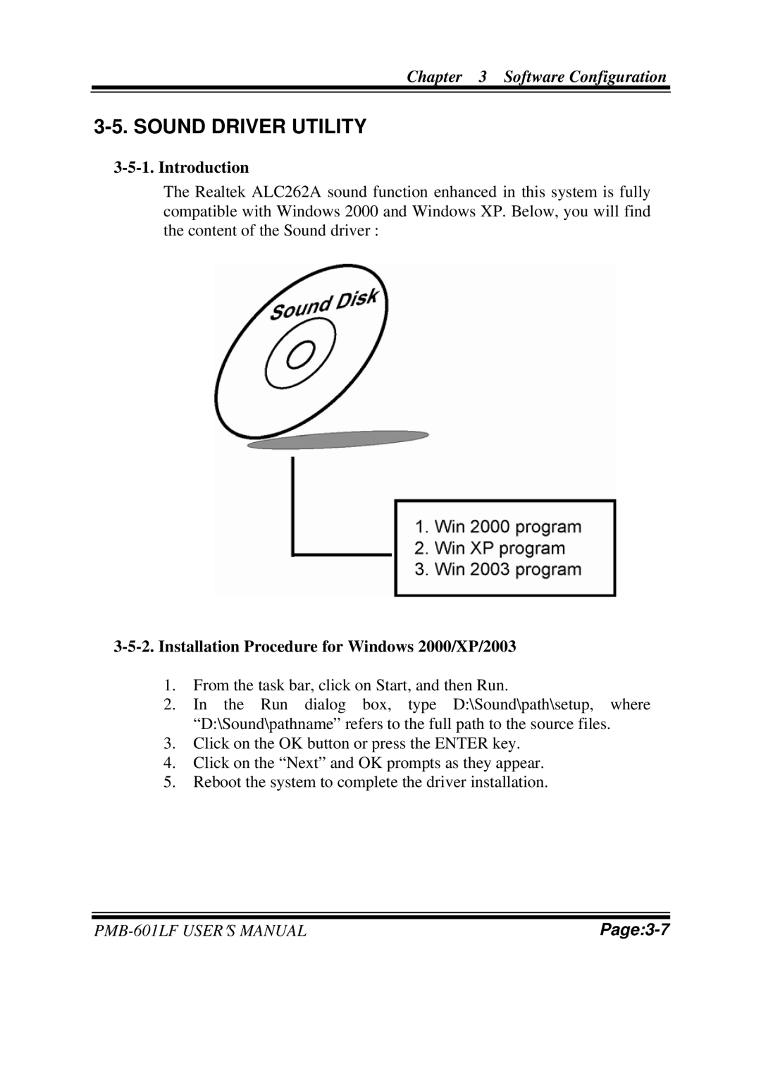 Intel PMB-601LF user manual Sound Driver Utility, Installation Procedure for Windows 2000/XP/2003 