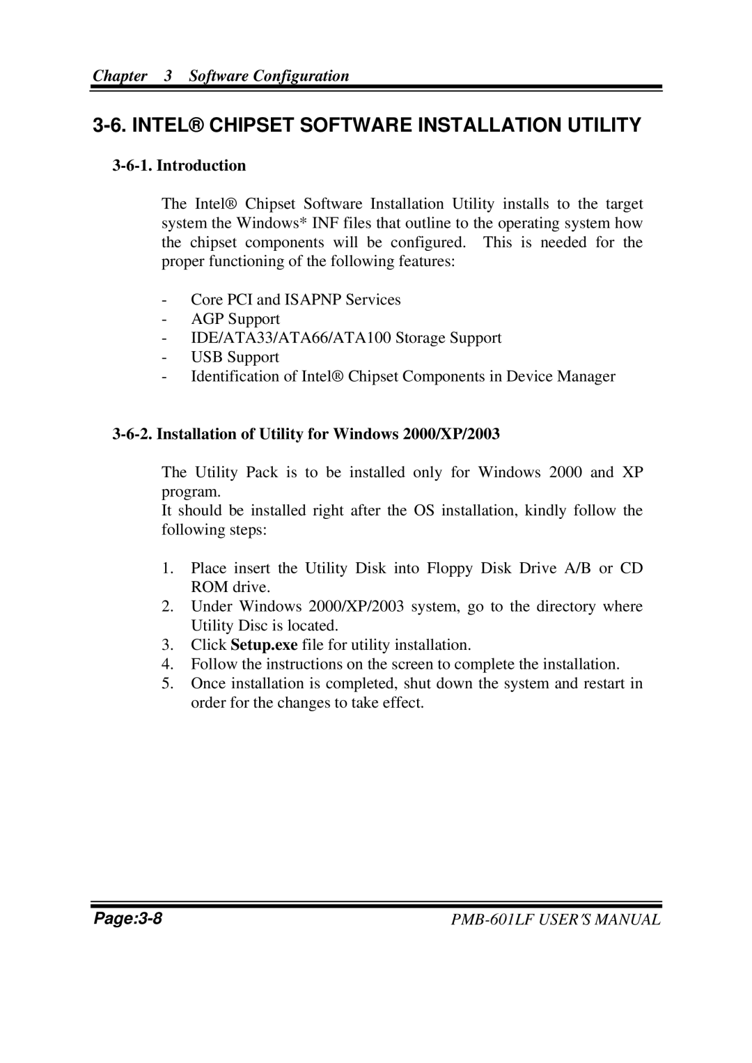 Intel PMB-601LF user manual Intel Chipset Software Installation Utility, Installation of Utility for Windows 2000/XP/2003 