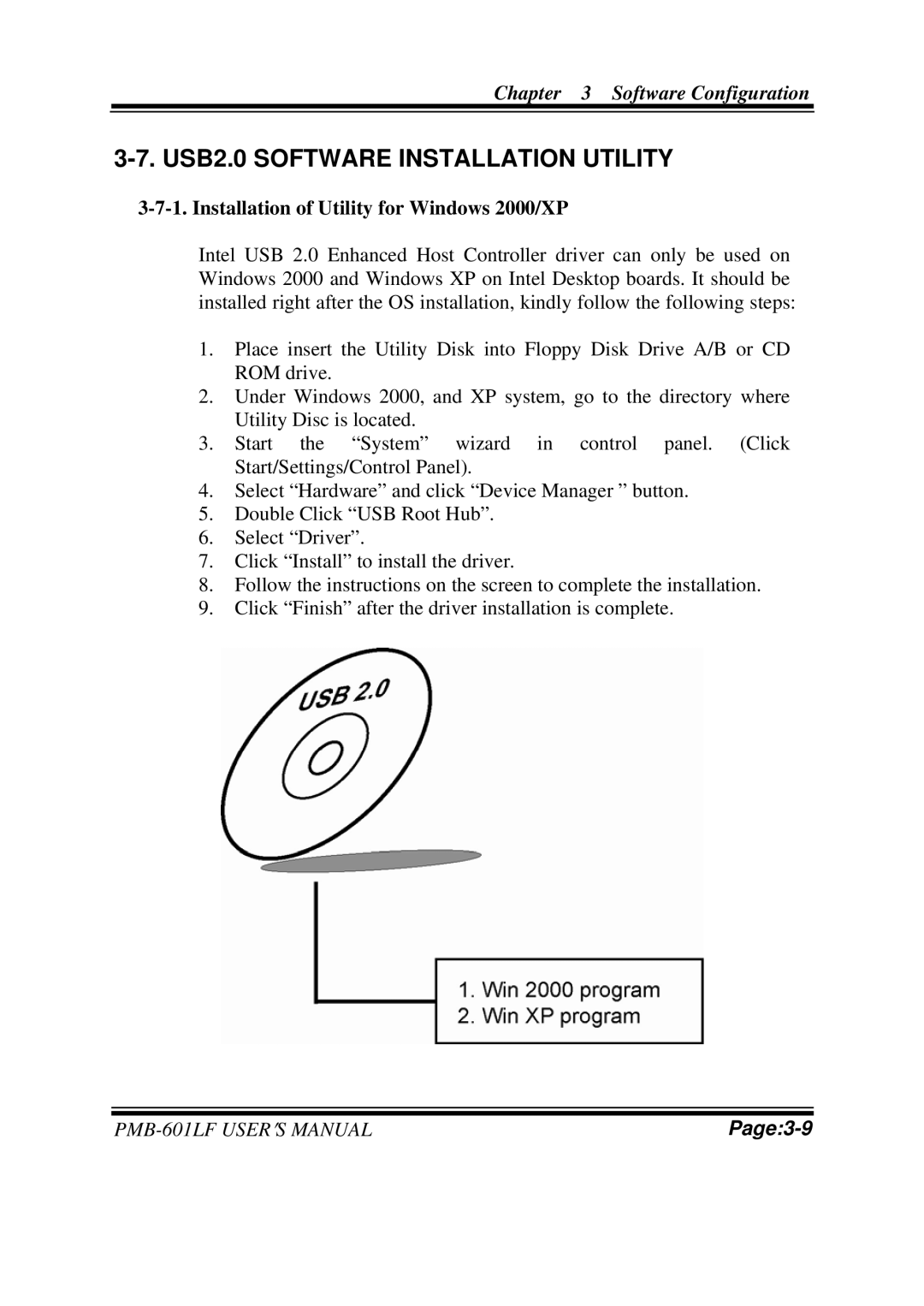 Intel PMB-601LF user manual USB2.0 Software Installation Utility, Installation of Utility for Windows 2000/XP 