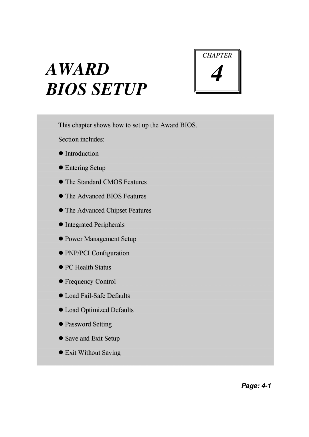 Intel PMB-601LF user manual Award Bios Setup 