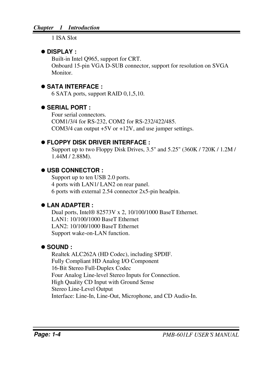 Intel PMB-601LF user manual Sata Interface 