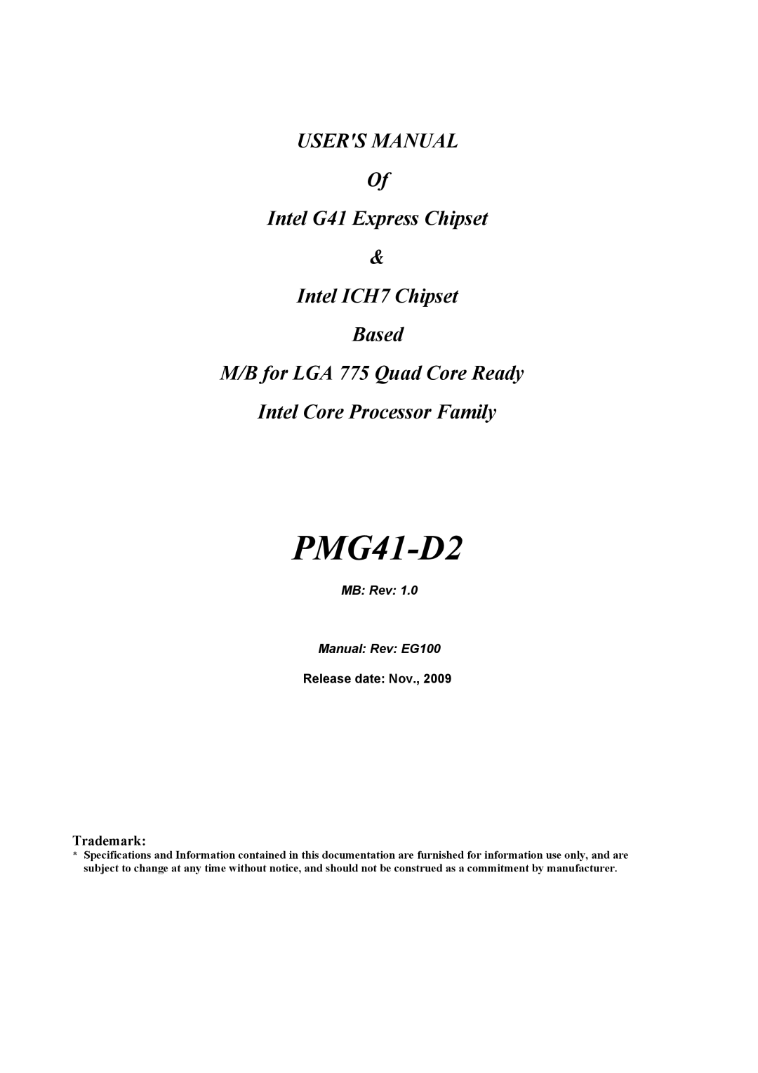 Intel PMG41-D2 user manual 