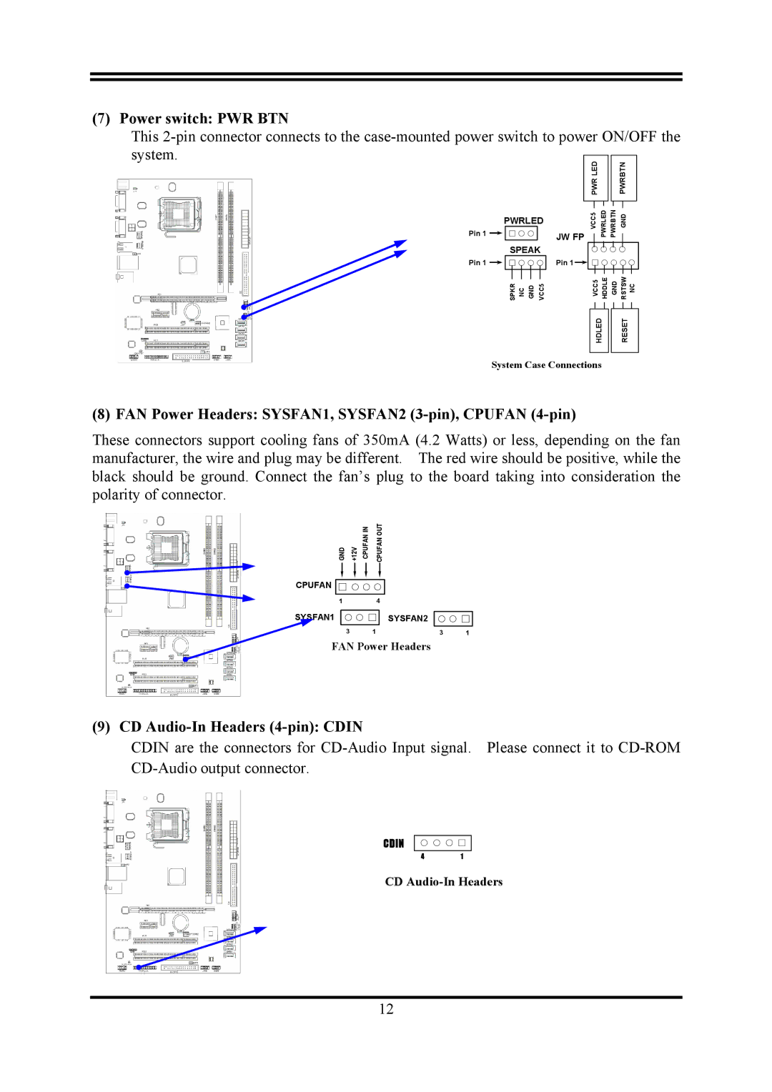 Intel PMG41-D2 user manual Power switch PWR BTN, FAN Power Headers SYSFAN1, SYSFAN2 3-pin, Cpufan 4-pin 