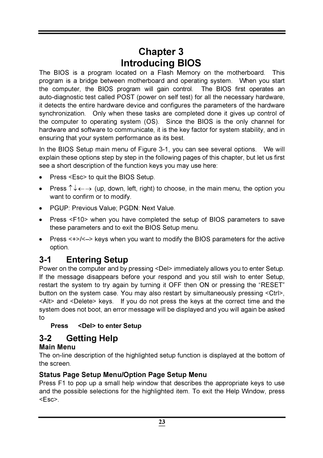 Intel PMH55 user manual Entering Setup, Getting Help, Press Del to enter Setup 