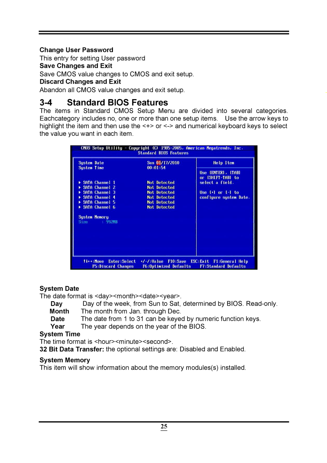 Intel PMH55 user manual Standard Bios Features 