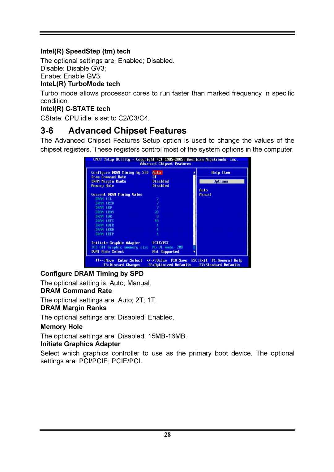 Intel PMH55 user manual Advanced Chipset Features 