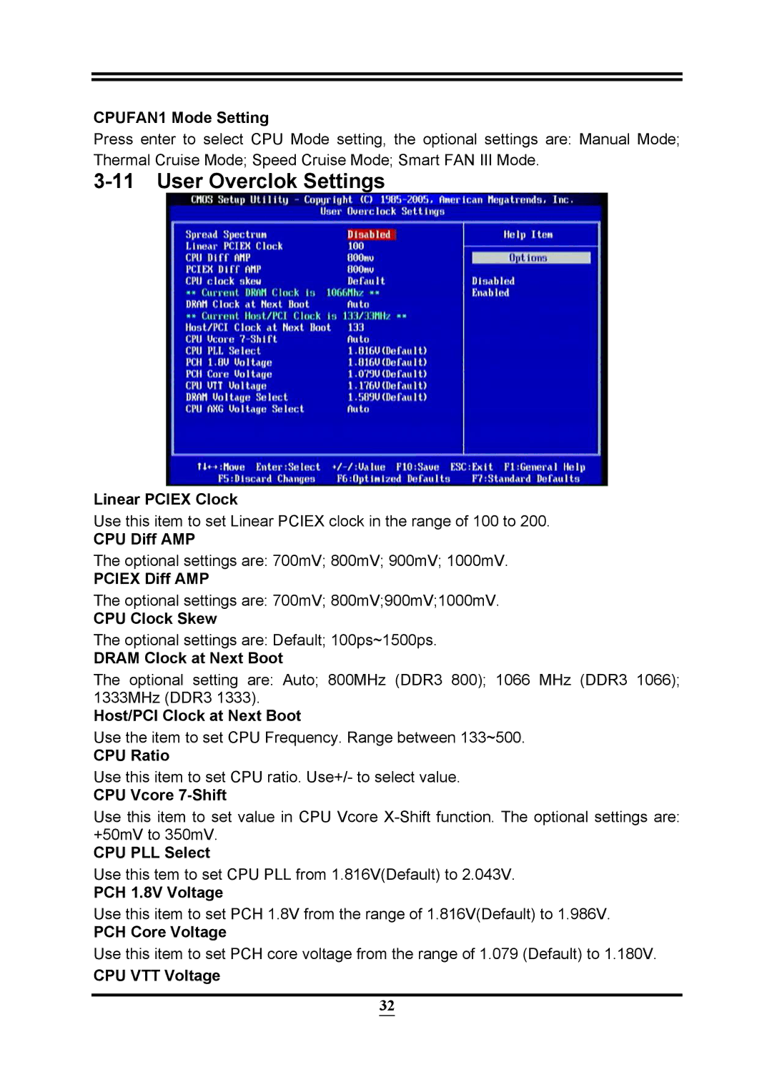 Intel PMH55 user manual User Overclok Settings 