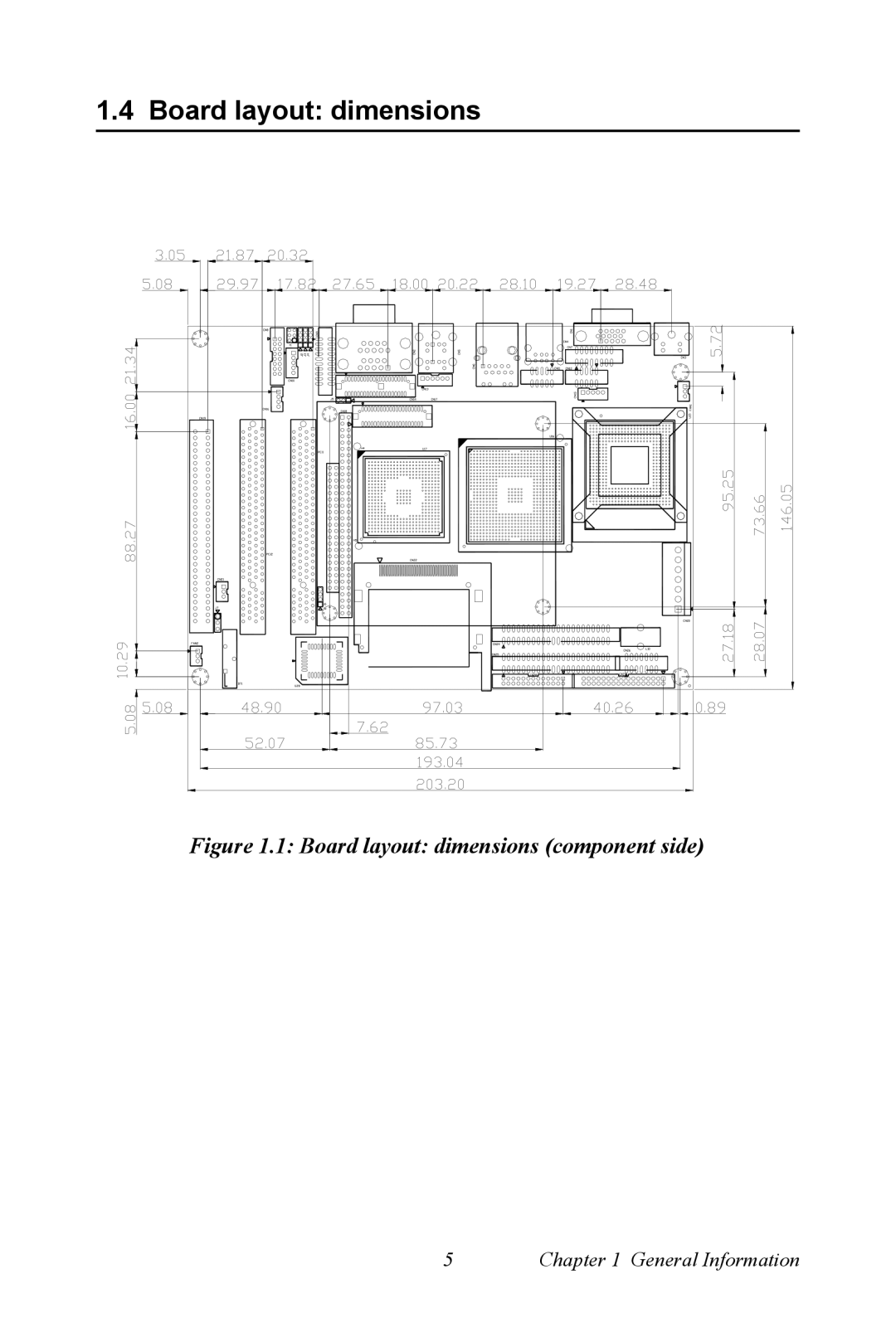 Intel POD-6552 user manual Board layout dimensions component side 