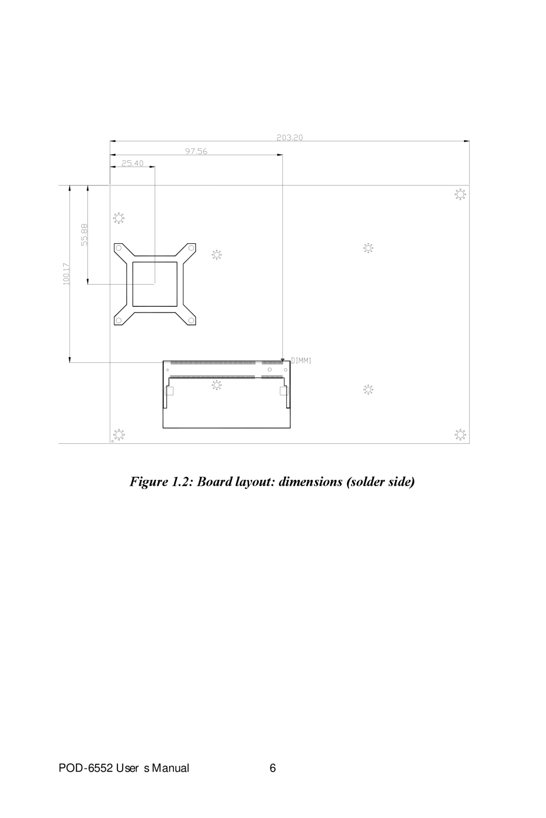 Intel POD-6552 user manual Board layout dimensions solder side 