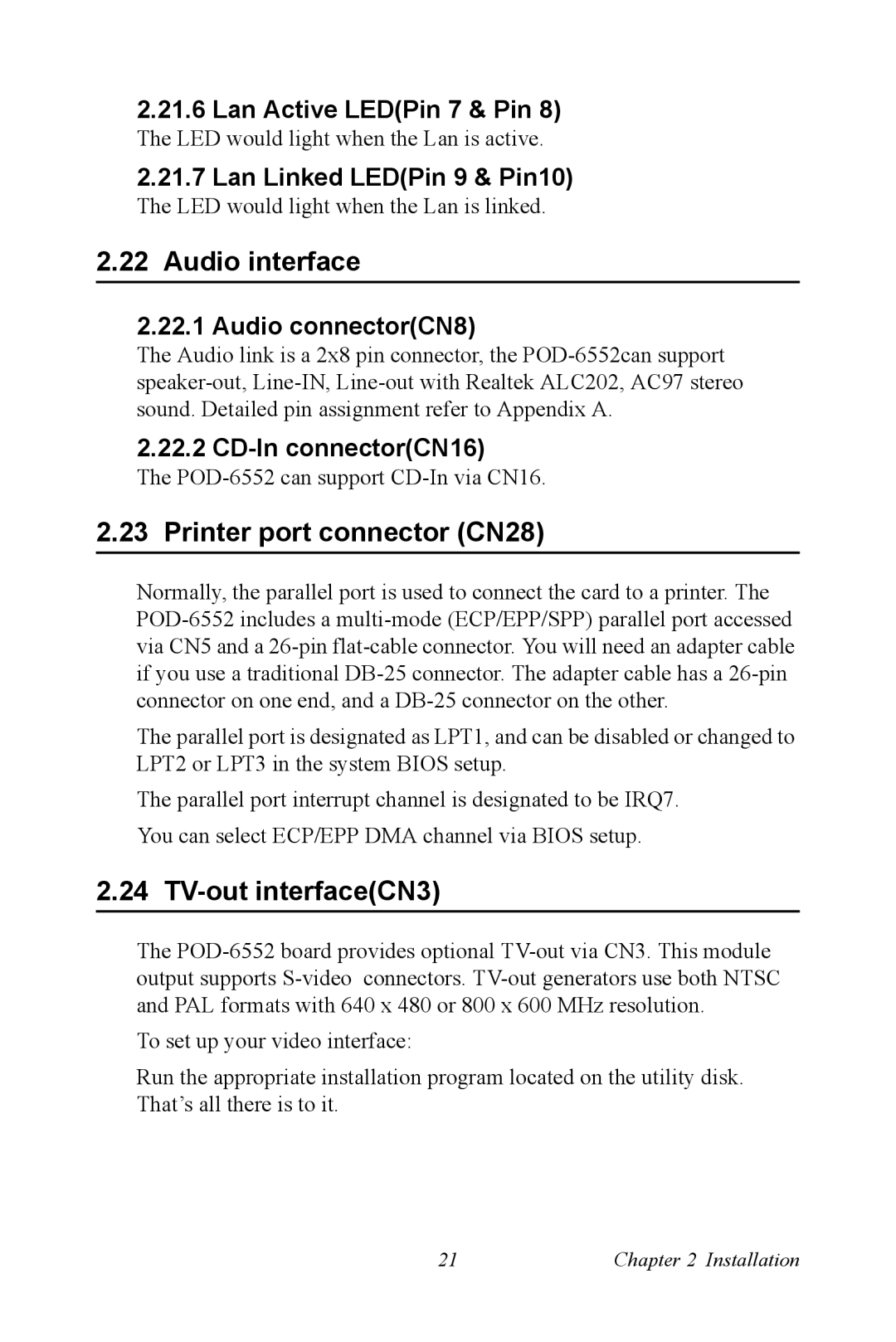 Intel POD-6552 user manual Audio interface, TV-out interfaceCN3 