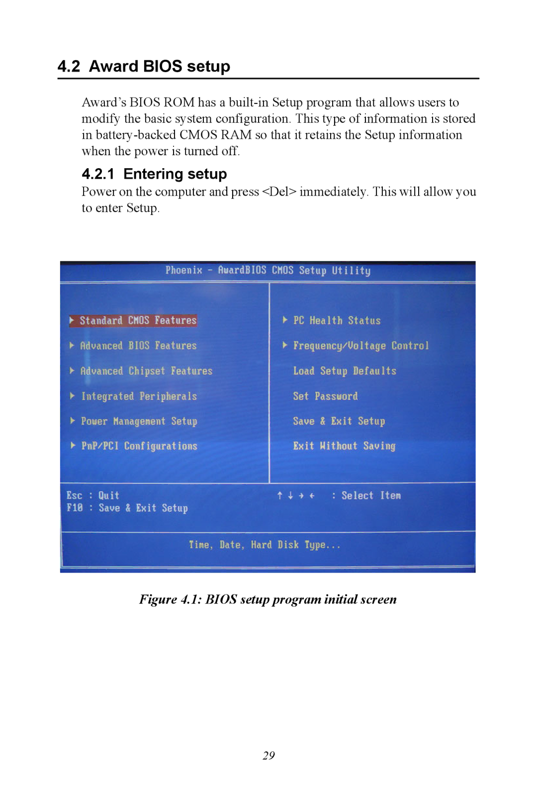 Intel POD-6552 user manual Award Bios setup, Entering setup 