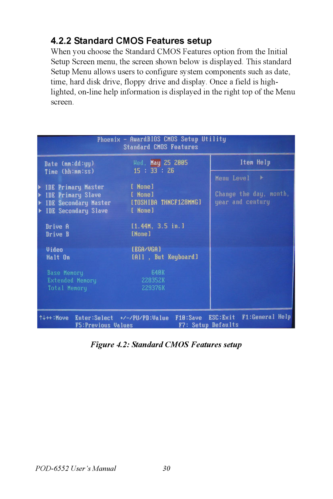 Intel POD-6552 user manual Standard Cmos Features setup 